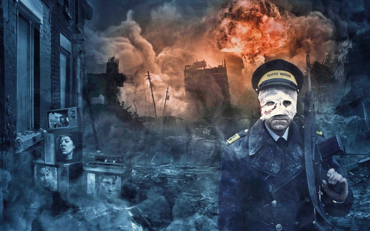 Post-nuclear scene with armed survivor